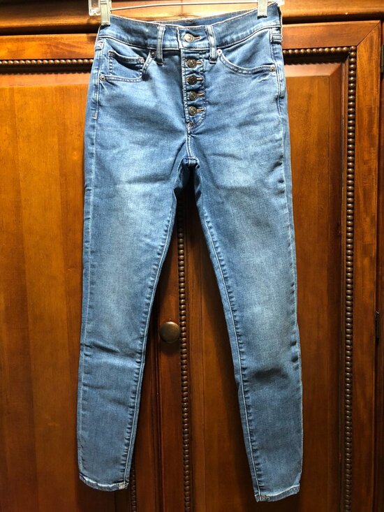 Express Denim - Express Mid Rise Skinny Jeans Exposed Button Fly Medium Wash 2R